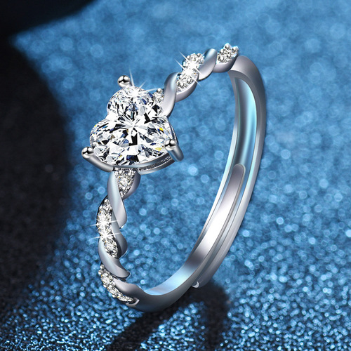 High-end simple love personality heartbeat open ring female confession simulation diamond ring moissanite ring lover gift
