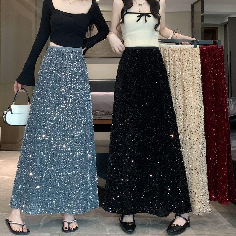 Plus Size Women's Fat Girl Sequin Skirt Autumn New Versatile Casual Skirt Mid-Length Hip-Hugging Skirt Plus Size Women's Fat Girl Sequin Skirt Autumn New Versatile Casual Skirt Mid-Length Hip-Hugging Skirt