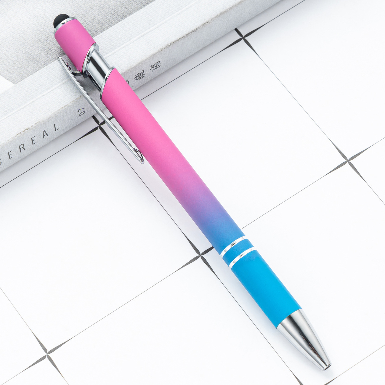 Nuevo bolígrafo de presión colorido metal color gradiente pantalla táctil pluma de regalo creativa logotipo de impresión de bolígrafo publicitario