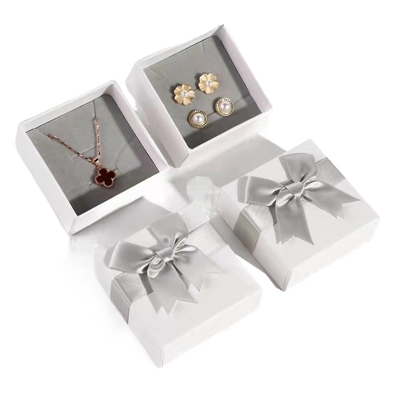 Caja de embalaje de joyería con lazo, collar, anillo, pendientes, caja de regalo, caja de embalaje de joyería, joyero