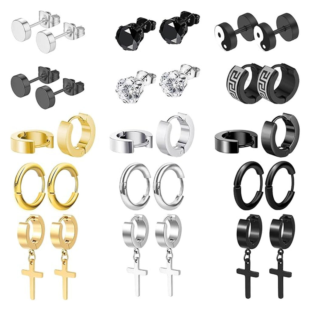 Pendientes de circonita de moda más vendidos de Amazon, aretes, pendientes, juego de aretes de cruz y mancuernas, venta al por mayor de fábrica