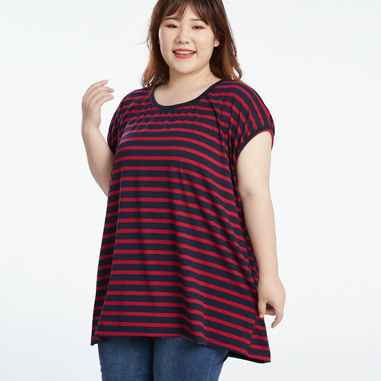 Плюс размер Женская Толстая М 200 кг 300 кг летняя футболка в полоску длинная летучая мышь короткая футболка с рукавом Рубашка Толстая домашняя одежда