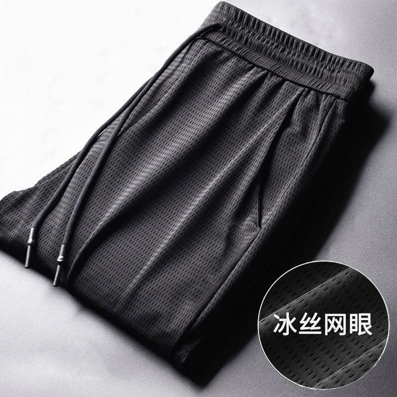 Summer Mesh Ice Silk Elastic Men's Air-Conditioned Casual Thin Sports Korean Style Student Plus Size Slim Fit Jogger Pants