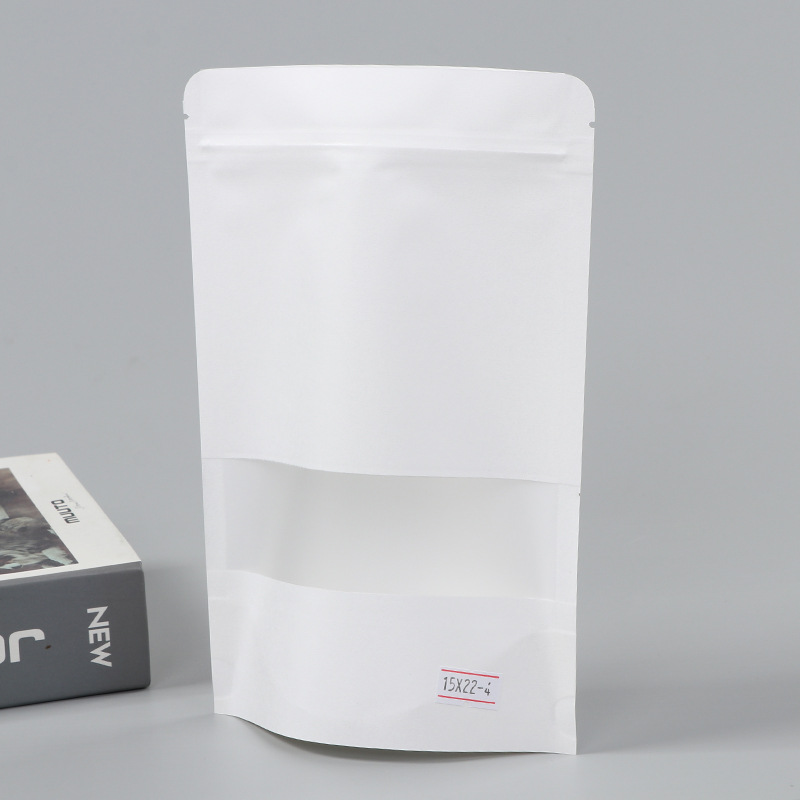 Spot bolsa de papel kraft con ventana transparente bolsa de embalaje de alimentos autosellada autoportante bolsa de té sellada de ocho lados fácil de rasgar