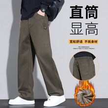 高品质2025新款秋冬季宽松休闲裤子男加绒加厚直筒工装运动长裤子