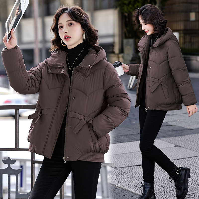Chaqueta de algodón de pluma de invierno corto de mujer chaqueta de algodón delgada suelta nueva chaqueta de algodón con capuzas gruesa abrigo cálido