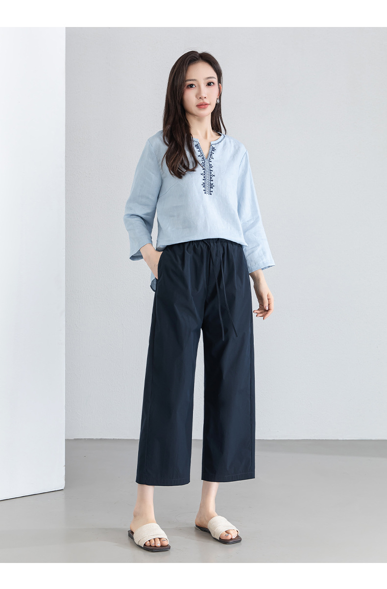 Áo sơ mi nữ linen cổ V thêu hoa tay lỡ rộng — Lời bài hát: Seventeen Sleeves chi tiết 23