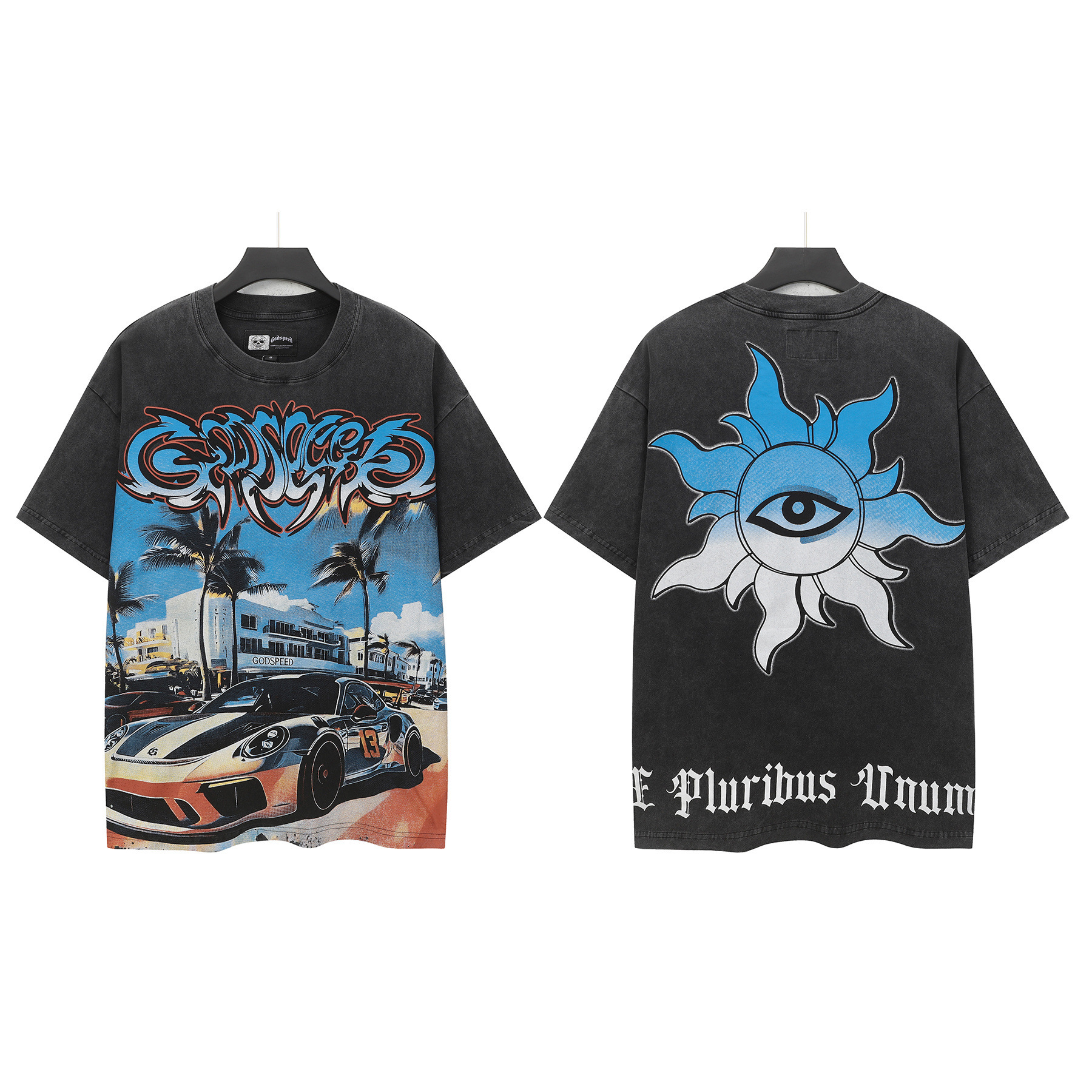 Cross-border Wholesale High-quality Gods Short-sleeve Heavy Wash FOG High Street Fashion Brand Skull Print Pure Cotton_viptrois.com