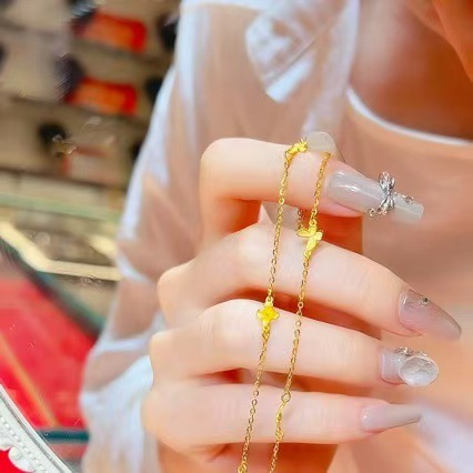 Gold Store's Same Style Butterfly Love Flower Double-Layer Bracelet New Hand Jewelry Women's Day Gift for Girlfriend Copper Gold-Plated Jewelry