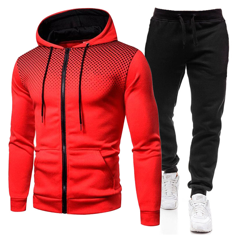 Neues einfarbiges Reißverschluss-Set mit rundem Punktdruck für Herbst-Winter-Plüsch-Herren-Damen-Sport-Hoodies, Pullover und Hosen_voghion.com