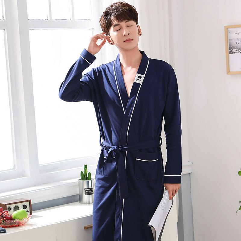 Pareja Albornoz Primavera y otoño de las mujeres de manga larga 100% algodón delgado más tamaño pijamas camisón de los hombres Albornoz de las mujeres