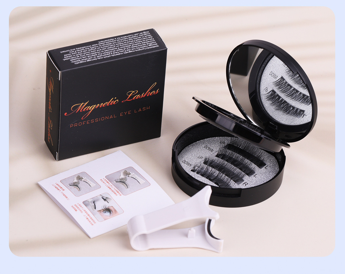 Factory direct supply of magnetic false eyelash clips set, double-layer mirror box, natural and natural false eyelash style wholesale undefined