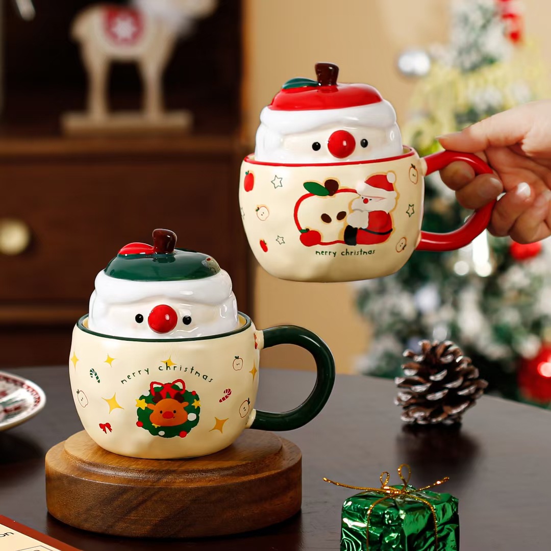Creativa de dibujos animados Apple taza de Navidad con tapa de regalo personalidad taza de café de alto valor encantador taza de agua para parejas