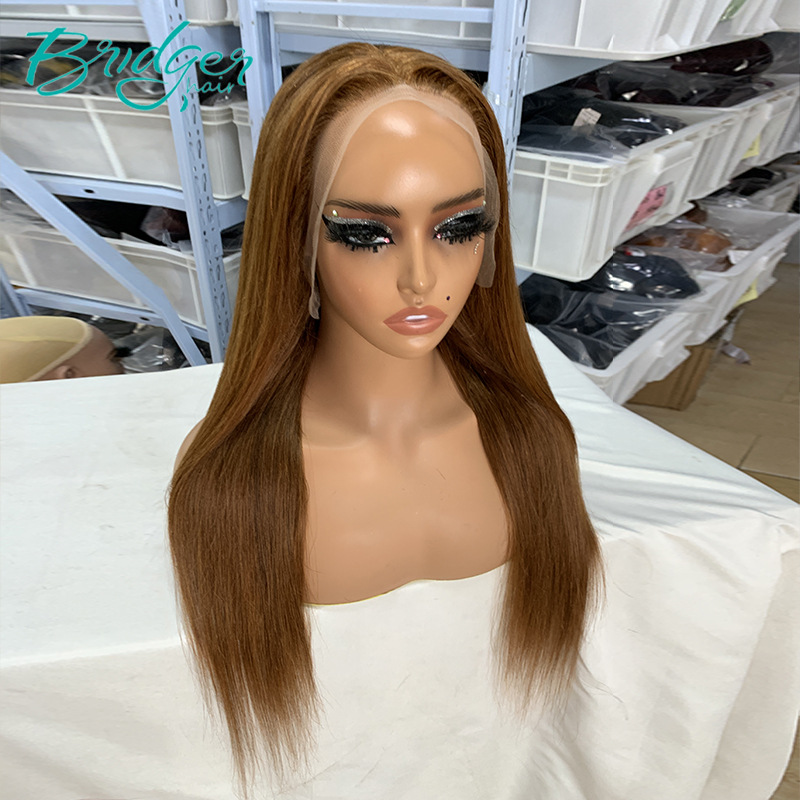 13*4 Lace Hoofddeksel Menselijk Haar Kleur #6 Menselijk Haar kant frontale pruiken_voghion.com