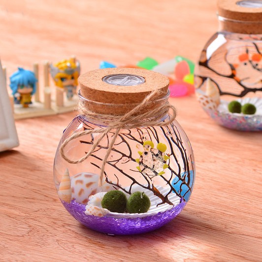 Jarrón de vidrio con bola de algas ligeras micro paisaje ecológico botella corcho con luz redonda tarro sellado de vidrio