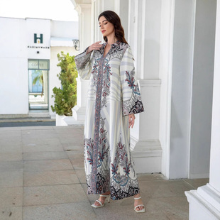Cross-Border Muslim Saudi Abaya Women's Printed Hot Diamond Middle Eastern Abaya Dress Avas