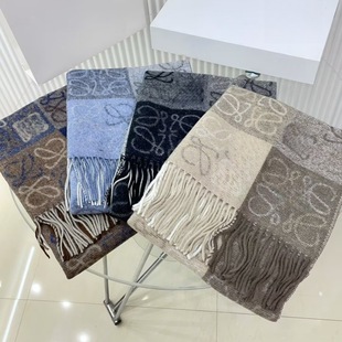 Milk tea color chess and card letters double-sided cashmere scarf for women loe love jacquard wool scarf couple style men