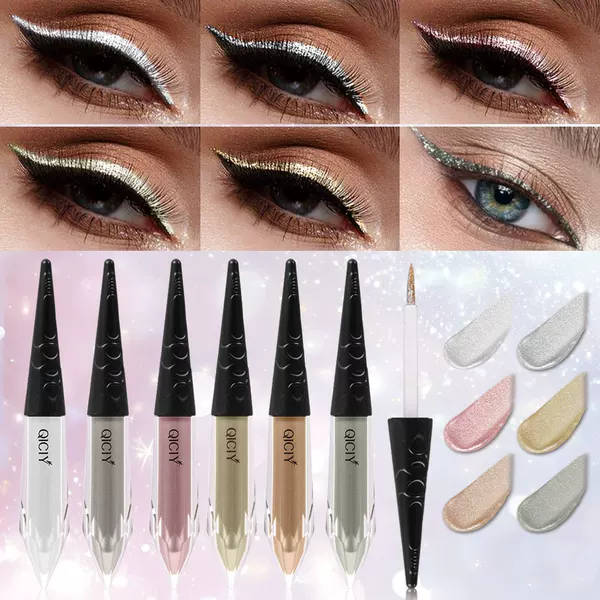 Cross-Border Exclusive Supply of Qiciy+6 Color Pearlescent Glitter Eyeliner, Waterproof, Oil-Proof, Quick-Drying, Easy to Remove, Long-Lasting, Non-Smudging, Wholesale