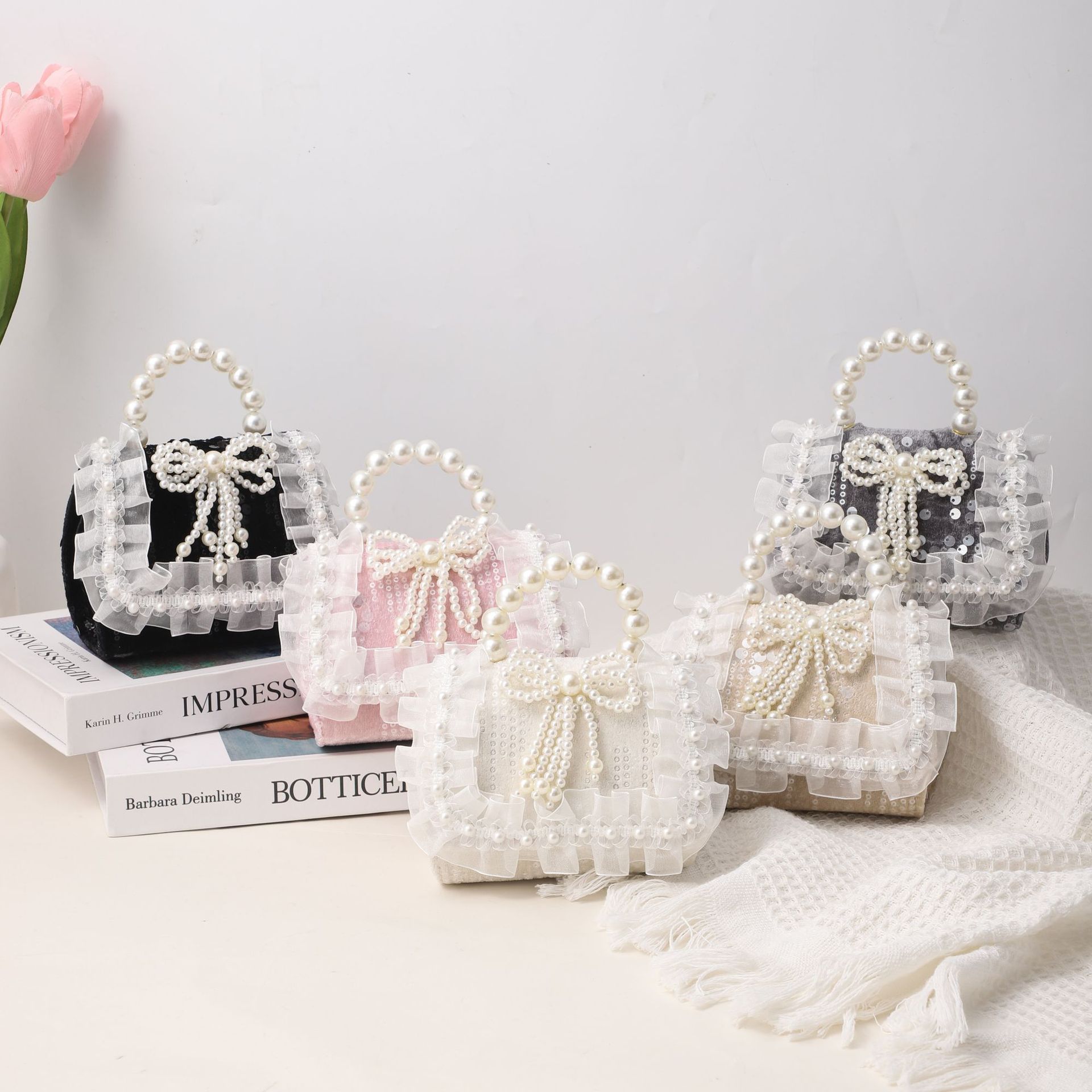 새로운 패션 여성의 간단한 활 작은 Sachet 공주 진주 휴대용 크로스 바디 백 레이스 변경 향기로운 스타일 가방