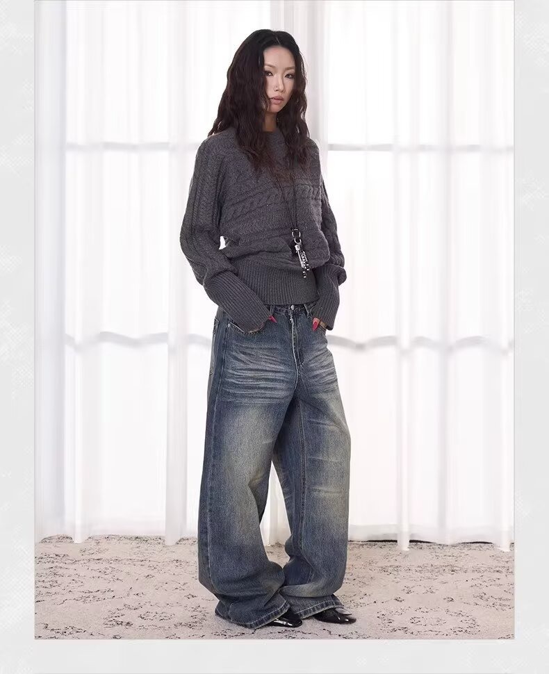 Unisex Retro Washed Distressed Jeans Loose Straight Leg Casual Hip Hop Dance Long Pants Spring/Autumn Summer Wear_ecoleips.com