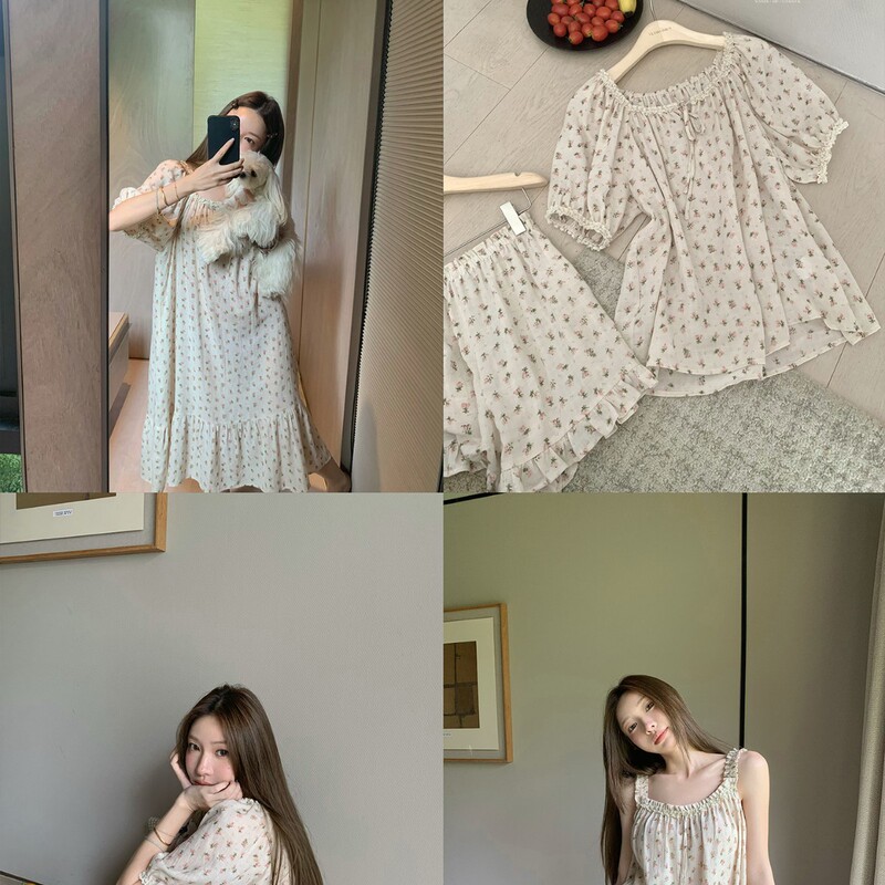 小宜 2.0小粉花·夏季新款薄款碎花吊带睡衣睡裙家居服套装|undefined