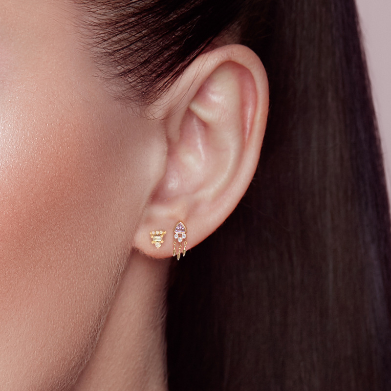 2g Weight 18K Gold Plated Plating Material Ear Studs Classification 1 Piece Quantity Holiday, Daily Occasion 925 Sterling Silver Material Triangle, Tassel Pattern Unisex Gender Casual, Simple Style Style 1 Piece Ear Cartilage Rings & Studs Casual Simple Style Triangle Tassel 925 Sterling Silver 18K Gold Plated 1