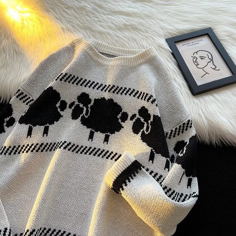 Men's Retro Jacquard Sweater For Men Loose Versatile Knit Coat_voghion.com