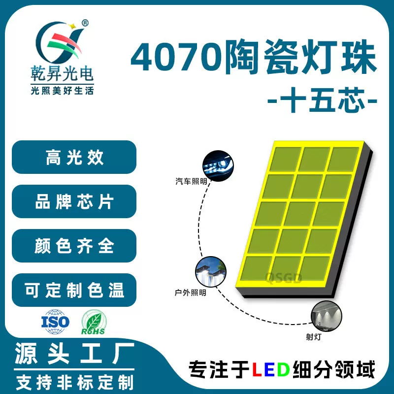 4070led陶瓷车灯3870大功率15芯60W贴片灯珠汽车大灯透镜大灯专用