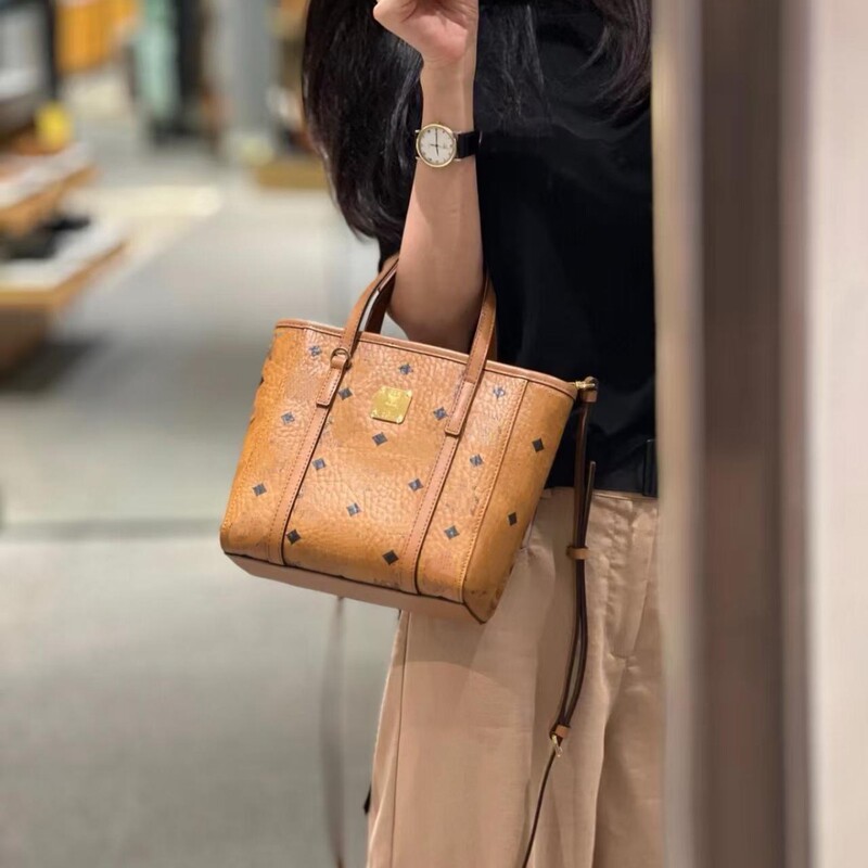 New Mc Basket-Style Handbag with Vintage Monogram Print, Versatile Tote, Hand-Held, Commuter Shoulder Bag, Crossbody Women's Bag