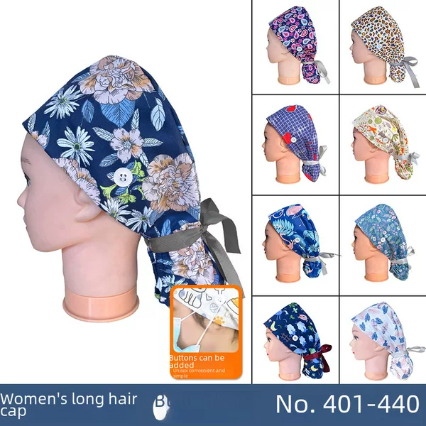 Nurse Long Hair Cap Amazon Surgical Cap Pure Cotton Printed Work Cap Headscarf Women's Headscarf Doctor Hygiene Cap
