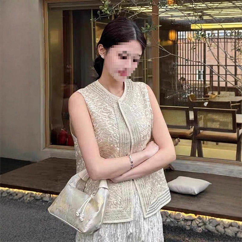Heavy Industry Beaded National Style Embroidery Vest Women's 2025 Spring and Summer New Chinese Fashion Waistcoat Jacket Vest Women