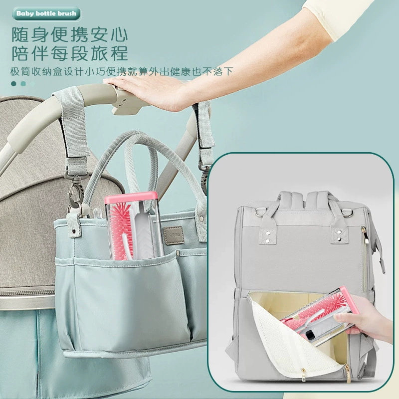Silicone handheld bottle brush, feeding bottle to go out, storage box for traveling
