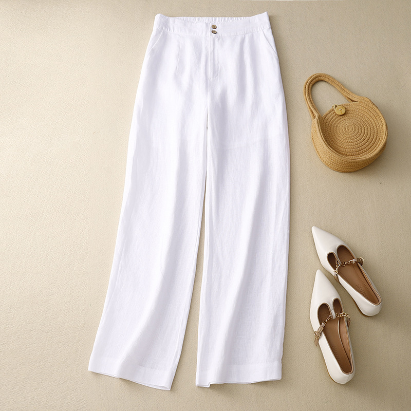 Real Shot of Linen Wide-Leg Pants for Women 2025 New Casual Pants Summer Straight-Leg Pants Slimming Versatile Women's Linen Pants