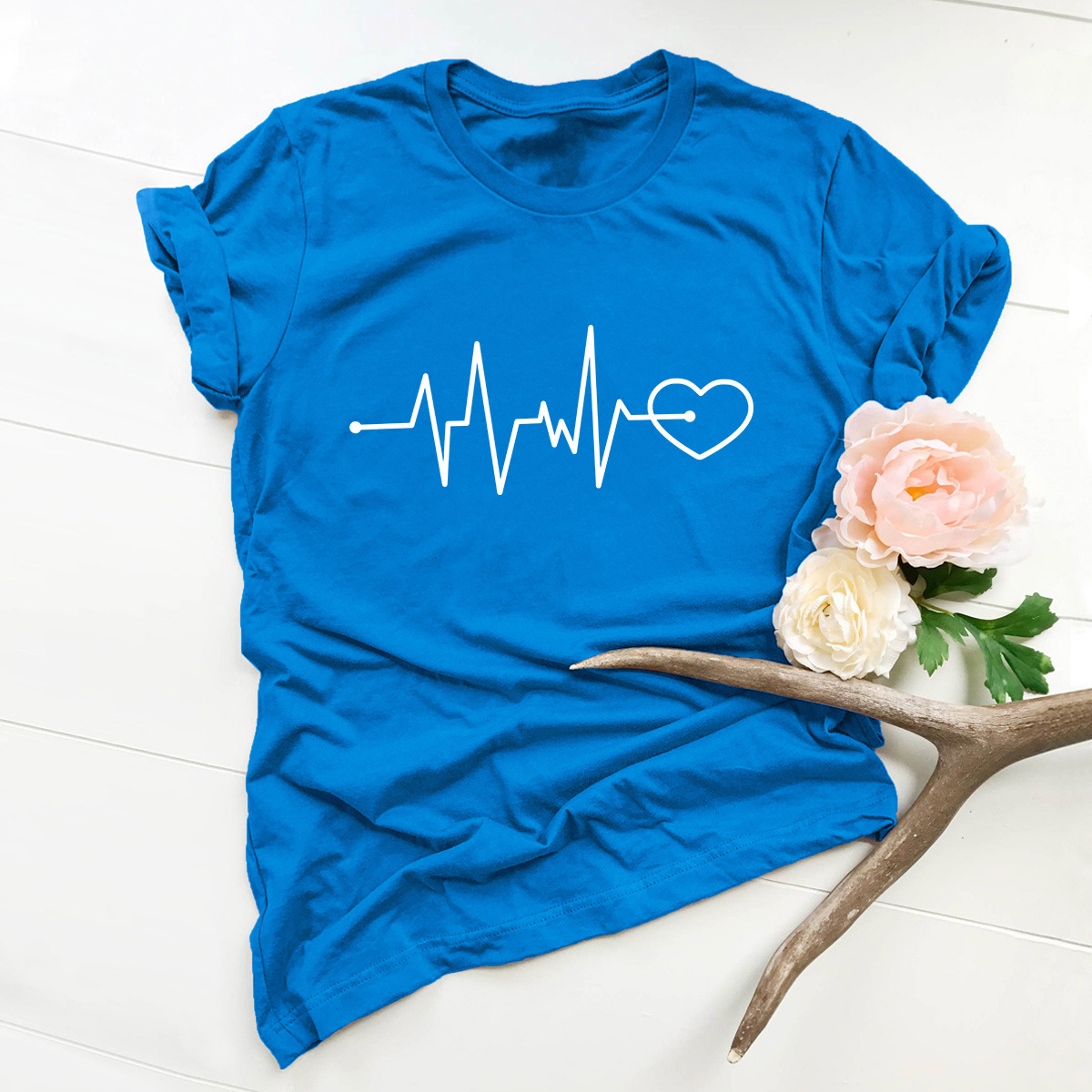 Pure Heart Ecg Printed Cotton T-shirt display picture 3