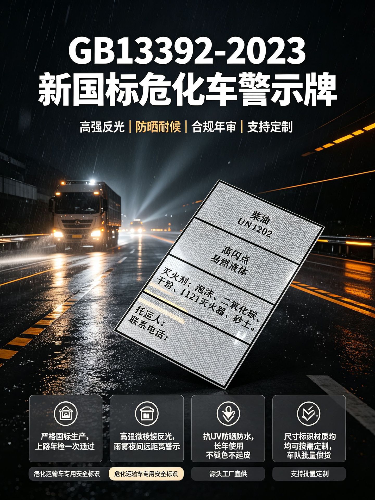 New National Standard Hazardous Goods Transport Vehicle Safety Sign Aluminum Plate Reflective Sticker Special Notice Sticker for Chemical and Hazardous Vehicles