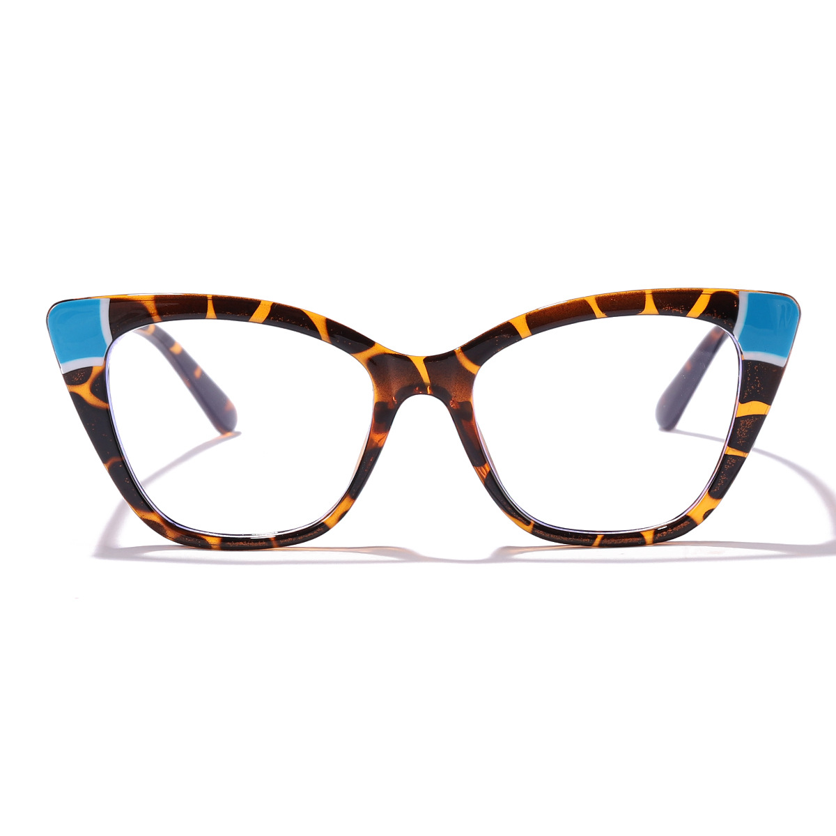 Nuevo ojo de gato gafas lisas costura de moda gafas de Marco personalidad femenina Bolso liso color transfronterizo anti-azul gafas de luz