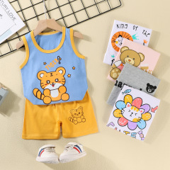 子供用ベストセット夏純綿新作女の子ショートパンツ服赤ちゃん韓国版男の子ノースリーブセット子供服