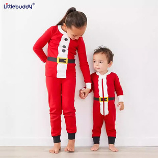 New Santa Claus Children Children's Autumn and Winter Children's Home Clothes Set Pajamas Wholesale Children's Cotton Lycra Home Clothes