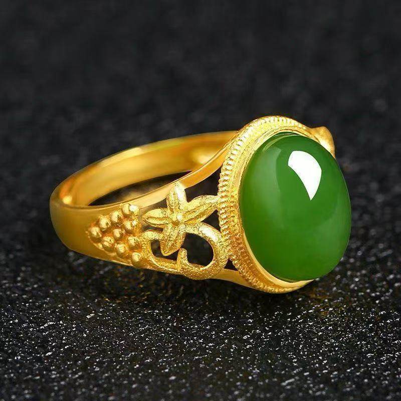 Classic gem ring lace female ring gold plated ring female Jade open mouth jewelry wholesale