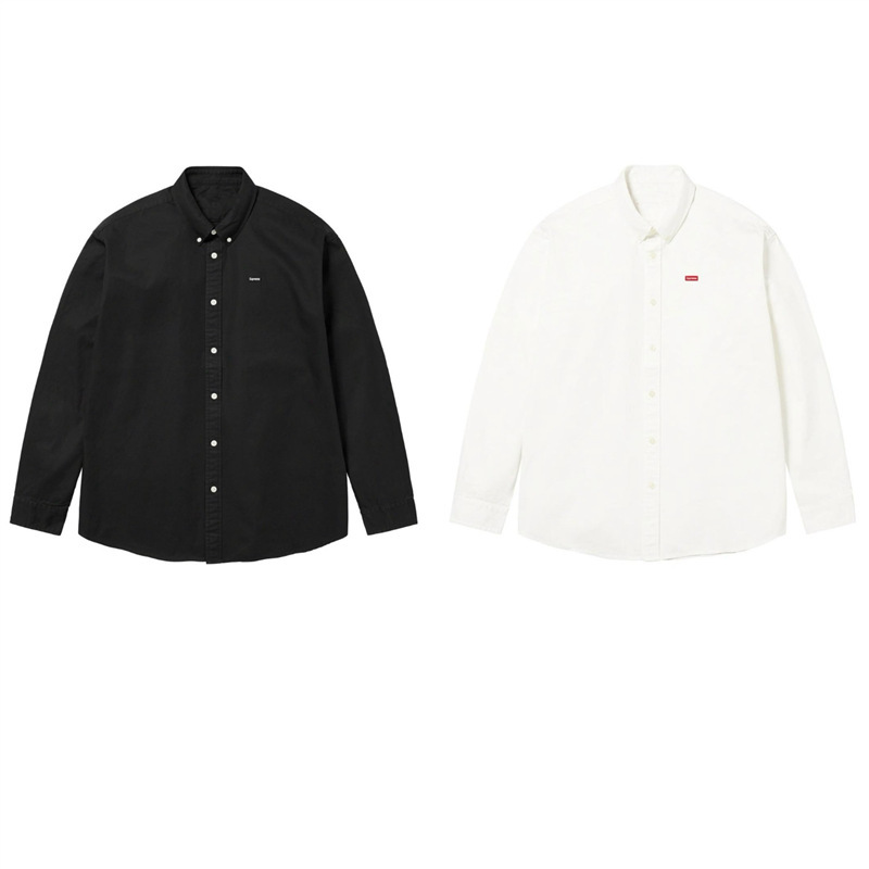 23Fw Small Box Shirt Embroidered Small Label Box Logo Shirt Black and White