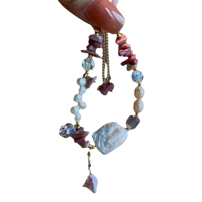 Luz de lujo personalidad barroco irregular rosa piedra de agua dulce perla pulsera temperamento femenino drawable grava pulsera