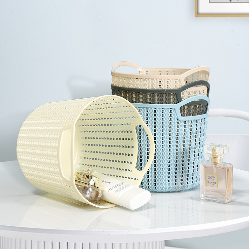 Escritorio redondo ratán-como cesta de almacenamiento papelería cosméticos organización cesta de plástico dormitorio misceláneas cesta de almacenamiento