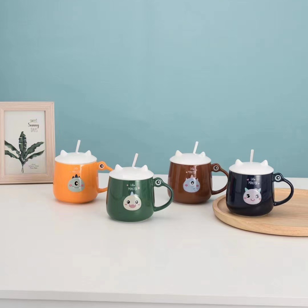 Creativo de dibujos animados monstruo lindo regalo de cerámica taza de café taza de consumición personalizada Oficina taza de color caramelo