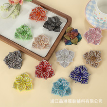 跨境立体水钻diy饰品配件双层满钻六叶花布丁贴花朵装饰服装辅料
