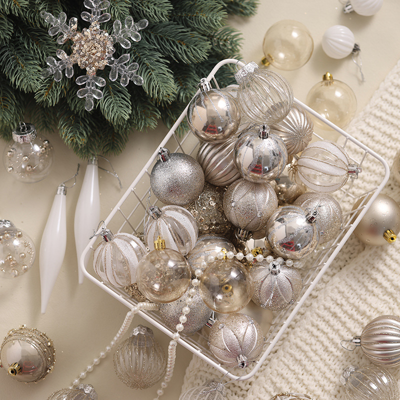 Nuevo champán blanco bola de Navidad árbol de Navidad decoración colgante bola de colores transparente ventana de decoración de props