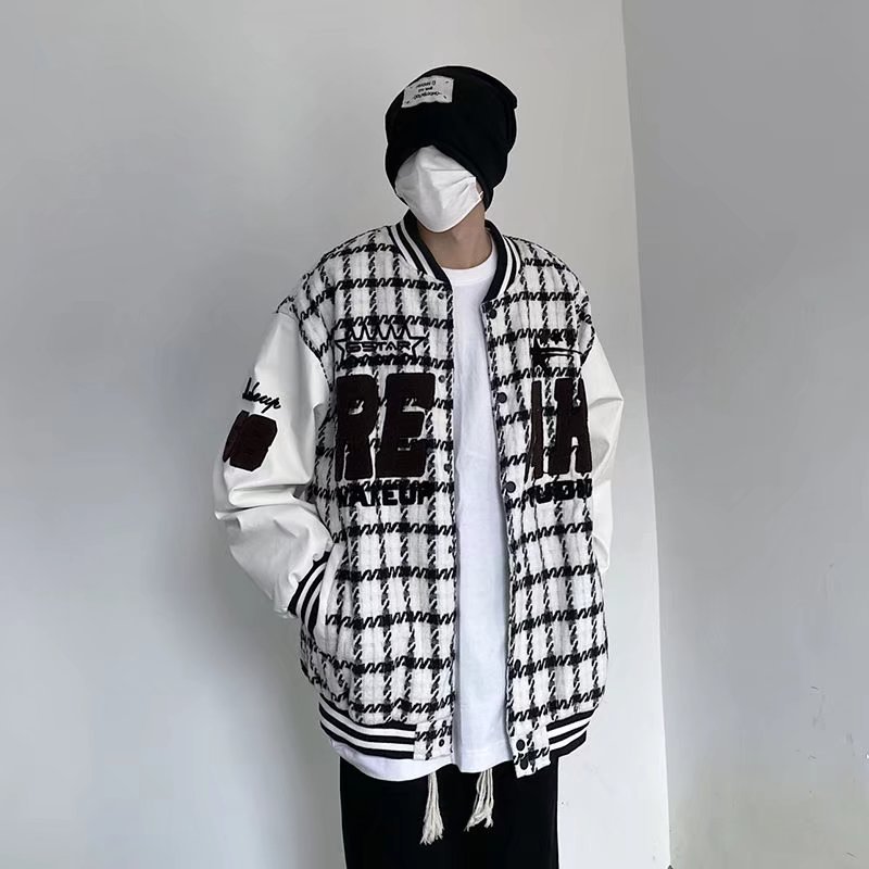 2022新款美式复古街头格子棒球服外套男女春秋季潮牌宽松嘻哈夹克|ru