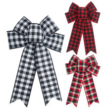 跨境热销黑红格子布蝴蝶结圣诞汽车蝴蝶结仿麻铁丝边拷克带蝴蝶结