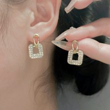 S925银针韩国满钻2020新款个性气质百搭方块满钻耳钉