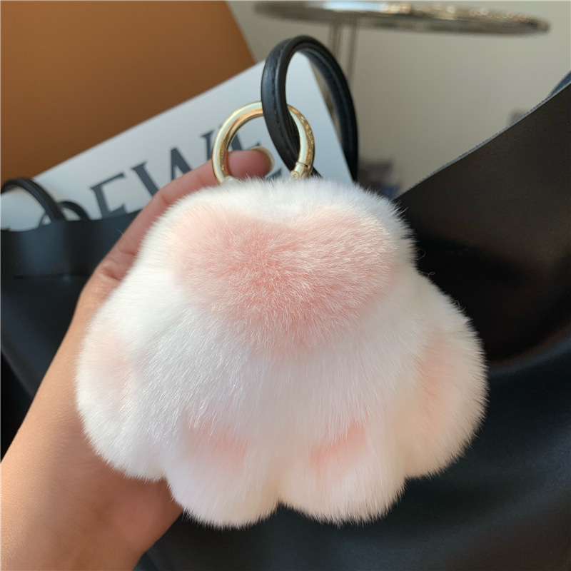 Real Rex Rabbit Cat Claw Hair Car Keychain Pendant Cute Plush Ball Bag Pendant Birthday Gift Bear Feet Ins