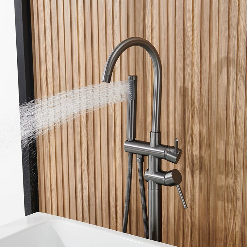 Bathtub faucet shower set gun grey floor-standing faucet with hand spray head bathroom vertical rotary wooden barrel